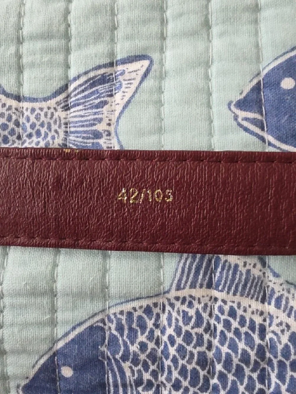 Genuine Eelskin Burgundy Leather Belt W/Gold Buckle